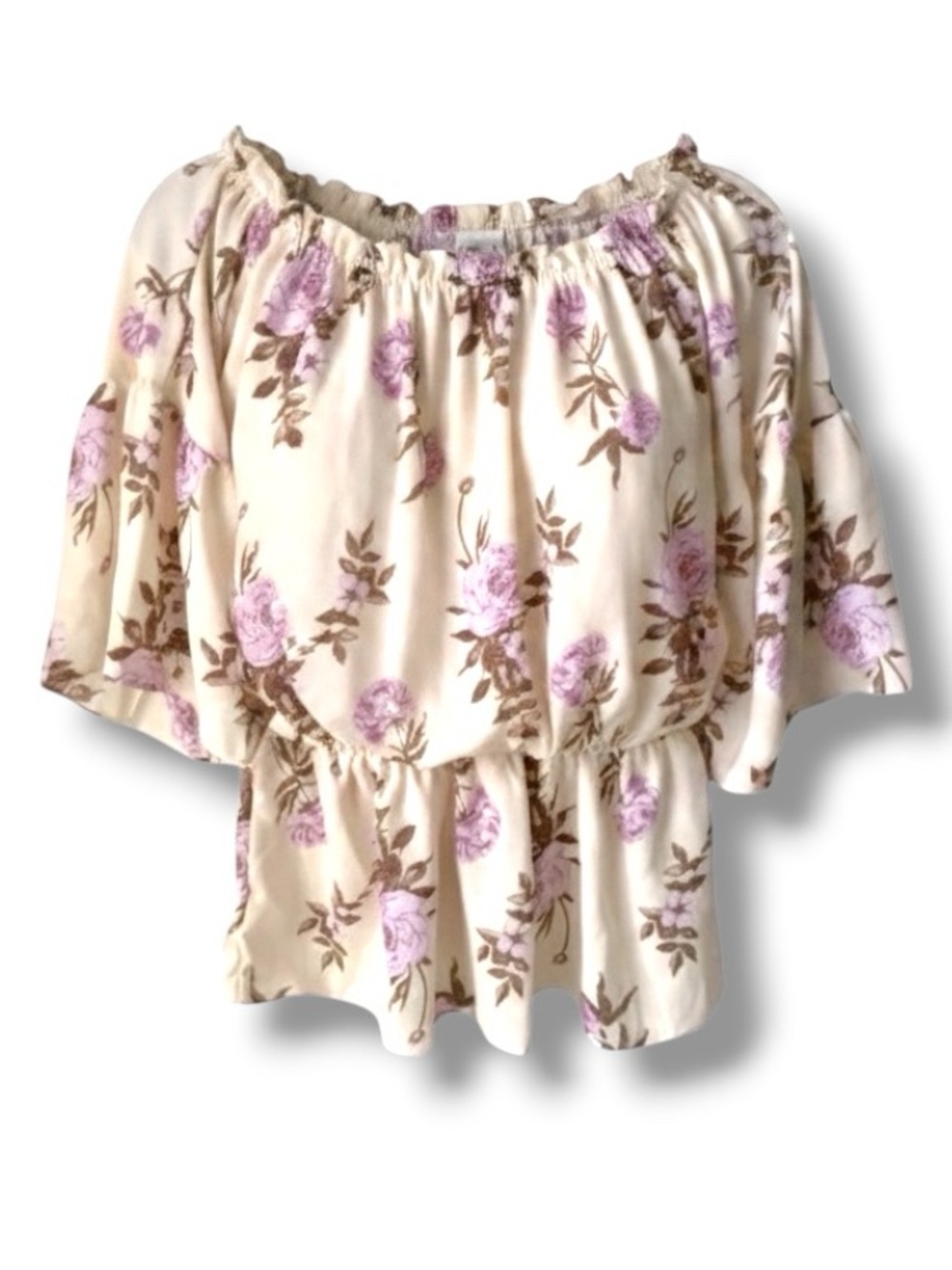 SAY WHAT? Floral Blouse Cream Pink Large